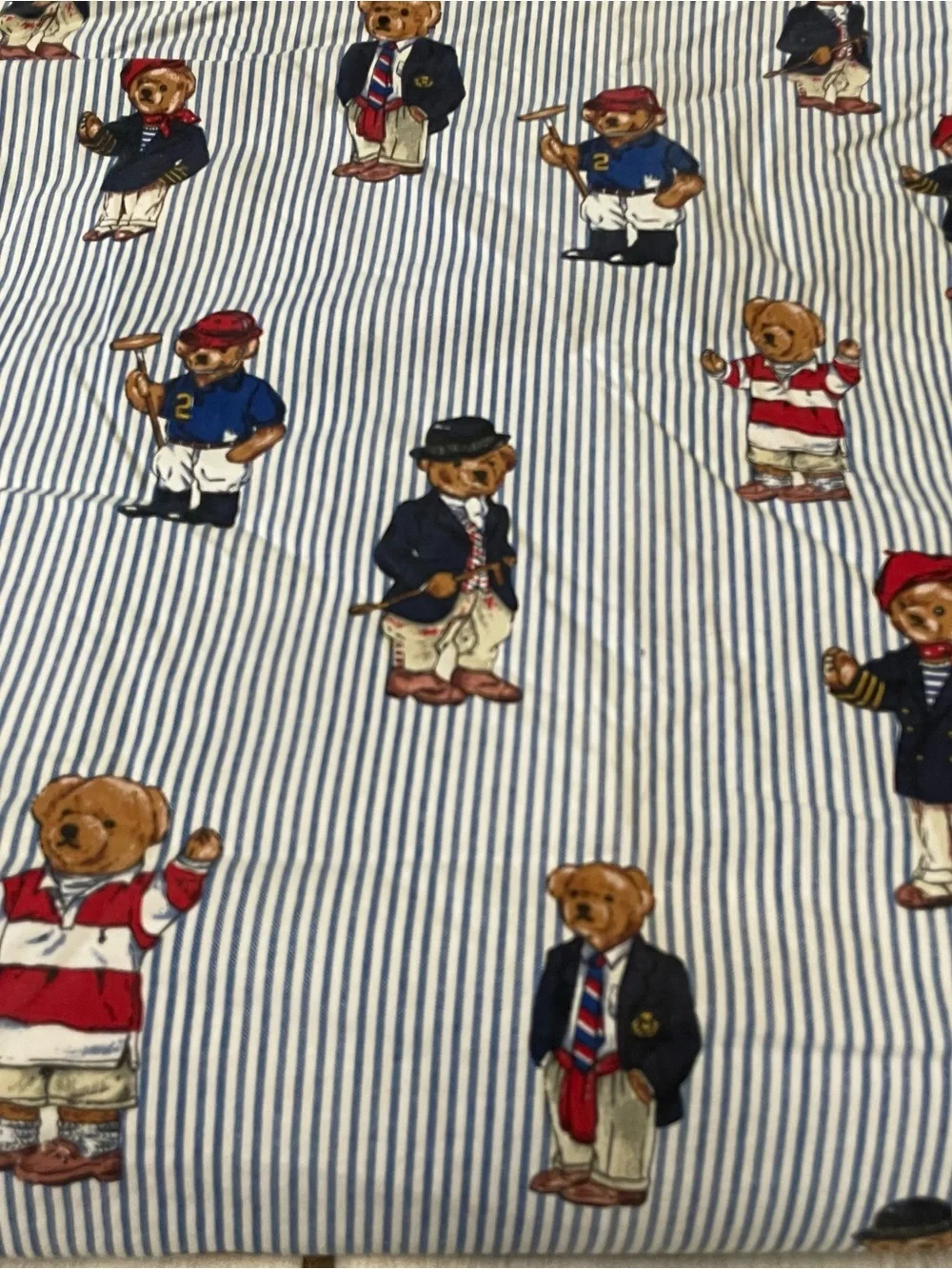 Polo Ralph Lauren Sheet King Fitted Vintage  Polo Bears / Blue & White Stripe